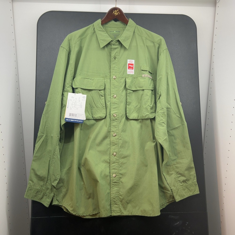 ExOfficio Bugsaway Baja Long Sleeve Shirt Mens XL Basil Green Insect Shield NWT